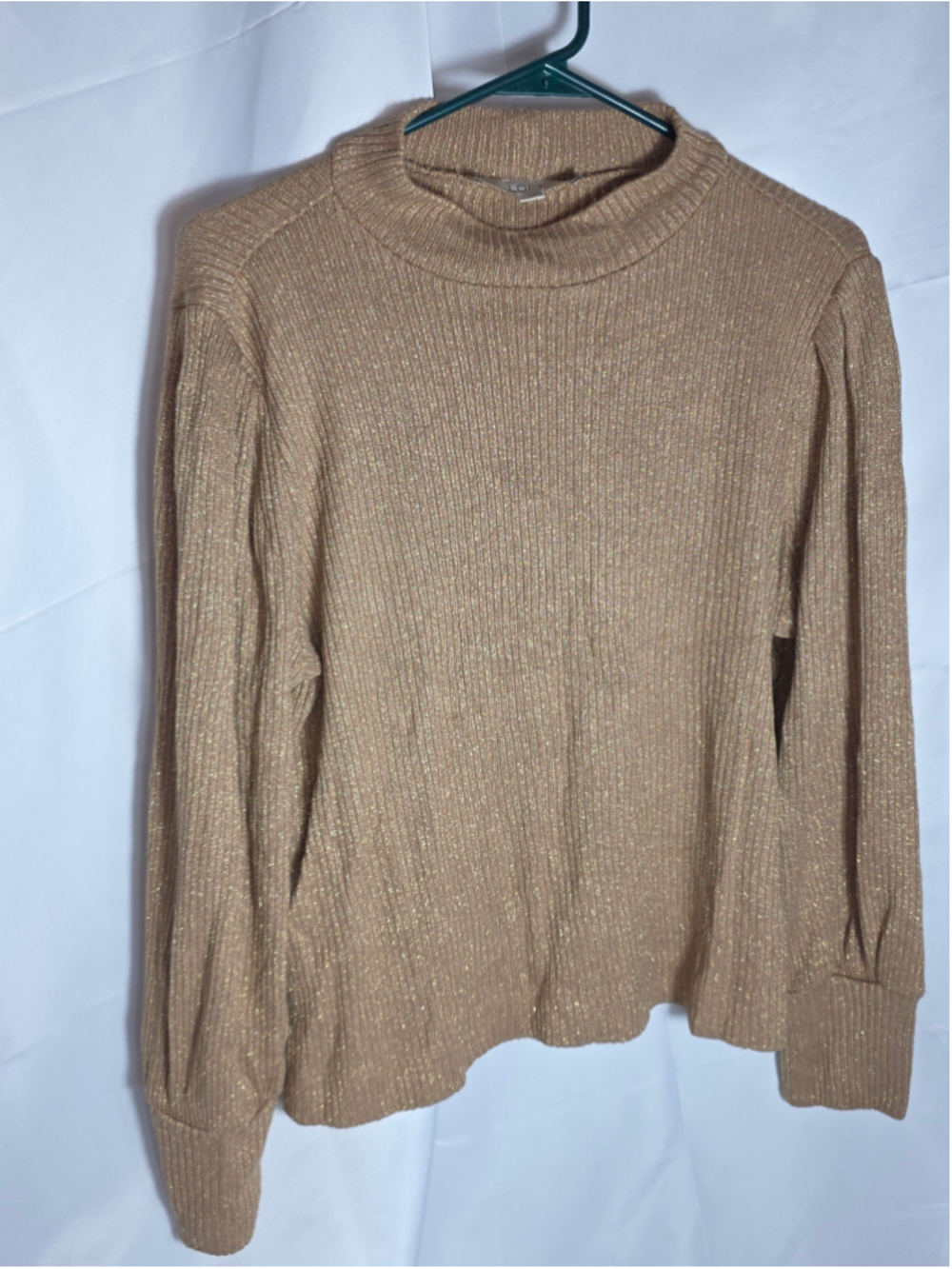 Women's LOFT Metallic Gold Turtleneck Sweater, Size XL soft cozy warm fall